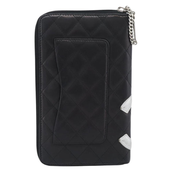 CHANEL Matelasse Cambon Line Long Wallet Leather Black Silver CC Auth 194958M