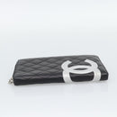 CHANEL Matelasse Cambon Line Long Wallet Leather Black Silver CC Auth 194958M-4