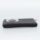CHANEL Matelasse Cambon Line Long Wallet Leather Black Silver CC Auth 194958M-5