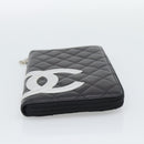 CHANEL Matelasse Cambon Line Long Wallet Leather Black Silver CC Auth 194958M-7