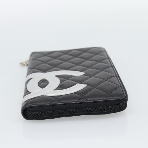 CHANEL Matelasse Cambon Line Long Wallet Leather Black Silver CC Auth 194958M