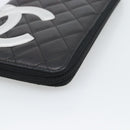 CHANEL Matelasse Cambon Line Long Wallet Leather Black Silver CC Auth 194958M-8