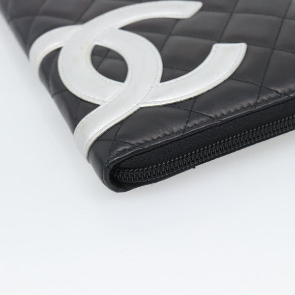 CHANEL Matelasse Cambon Line Long Wallet Leather Black Silver CC Auth 194958M