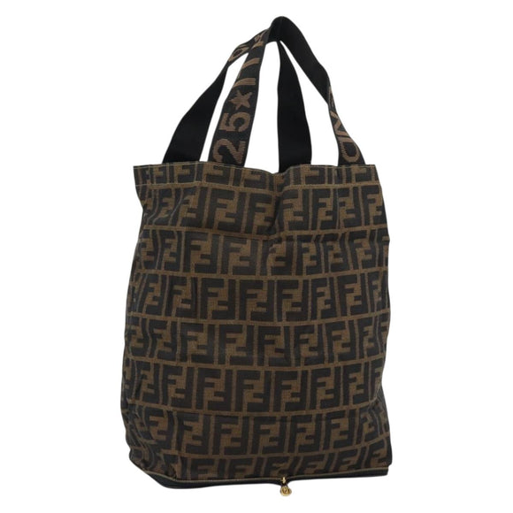 FENDI Zucca Canvas Hand Bag Black Brown Auth 194961A