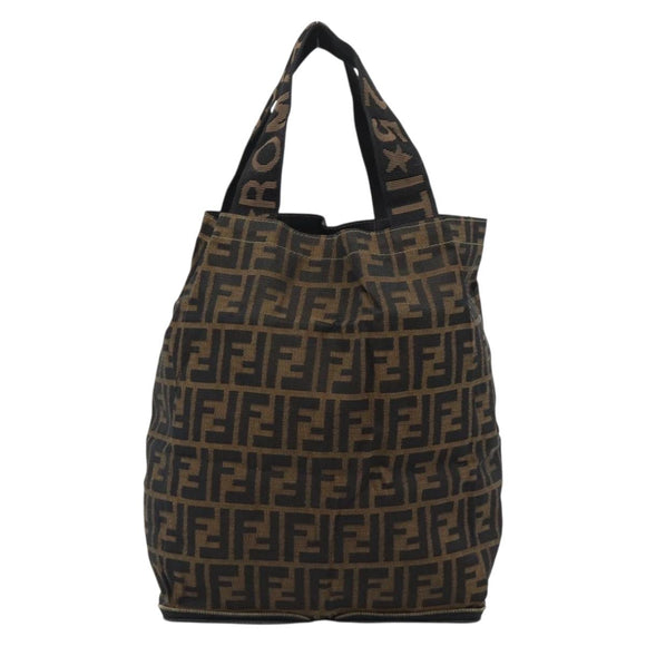 FENDI Zucca Canvas Hand Bag Black Brown Auth 194961A