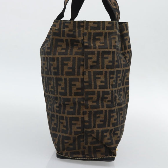 FENDI Zucca Canvas Hand Bag Black Brown Auth 194961A
