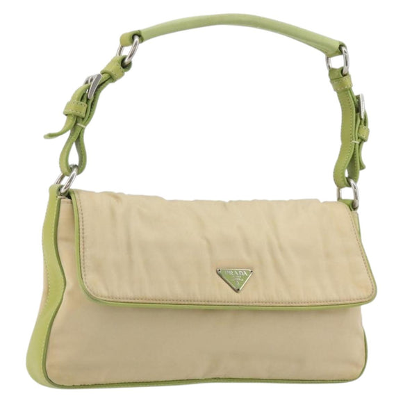 PRADA Shoulder Bag Nylon Beige Silver Auth 194981A