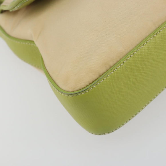 PRADA Shoulder Bag Nylon Beige Silver Auth 194981A