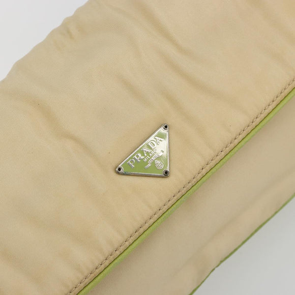 PRADA Shoulder Bag Nylon Beige Silver Auth 194981A