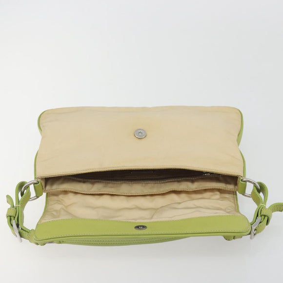PRADA Shoulder Bag Nylon Beige Silver Auth 194981A