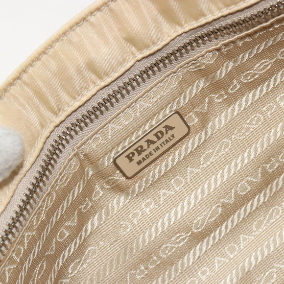 PRADA Shoulder Bag Nylon Beige Silver Auth 194981A