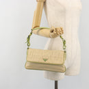 PRADA Shoulder Bag Nylon Beige Silver Auth 194981A-25