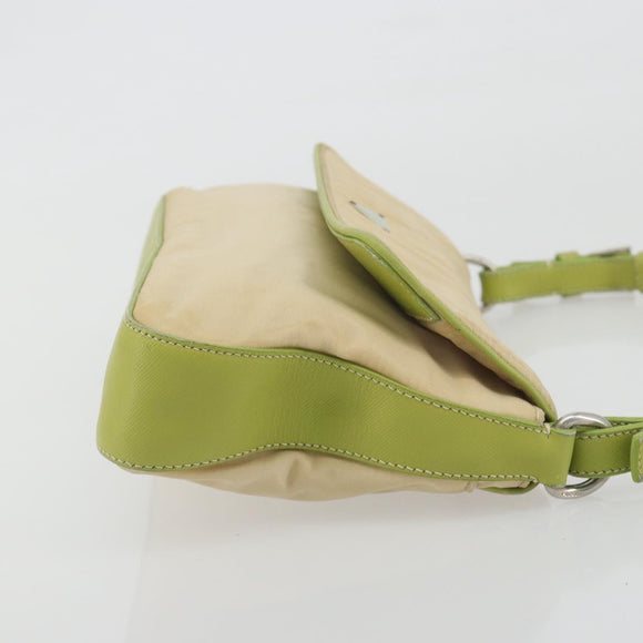 PRADA Shoulder Bag Nylon Beige Silver Auth 194981A