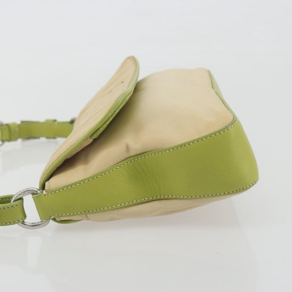 PRADA Shoulder Bag Nylon Beige Silver Auth 194981A