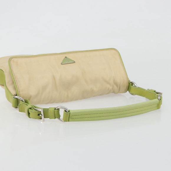 PRADA Shoulder Bag Nylon Beige Silver Auth 194981A