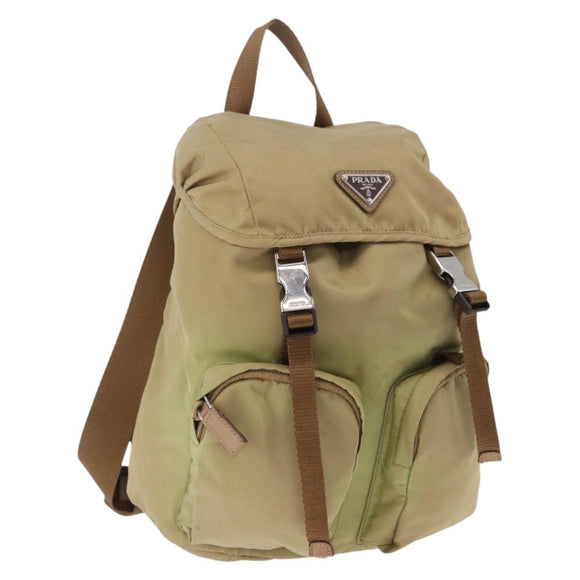 PRADA Backpack Nylon Beige Silver Auth 194982