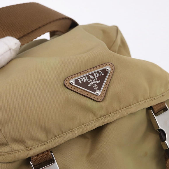 PRADA Backpack Nylon Beige Silver Auth 194982