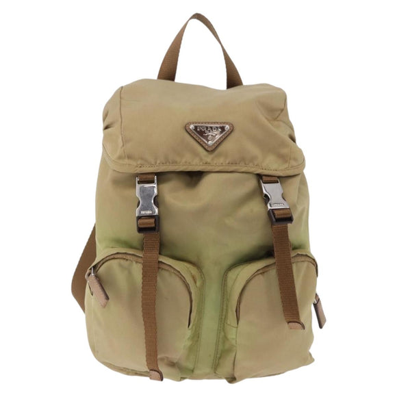 PRADA Backpack Nylon Beige Silver Auth 194982