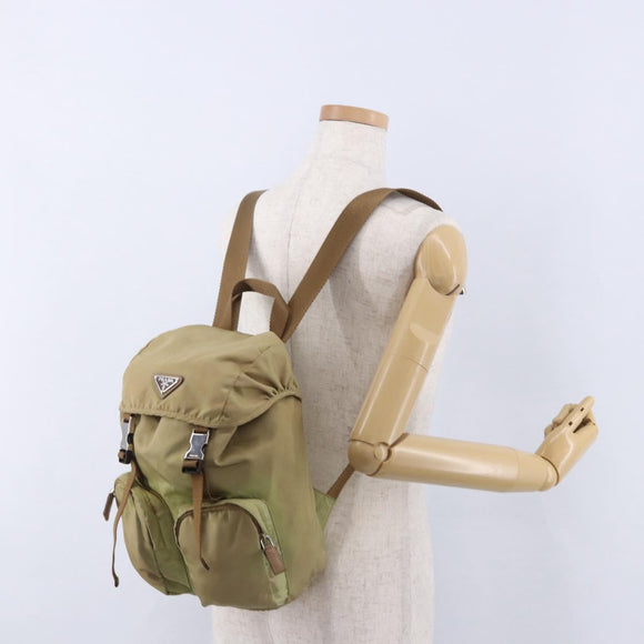 PRADA Backpack Nylon Beige Silver Auth 194982