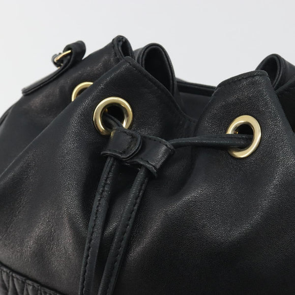 BALLY Chain Shoulder Bag Leather Black Gold Auth 194985A