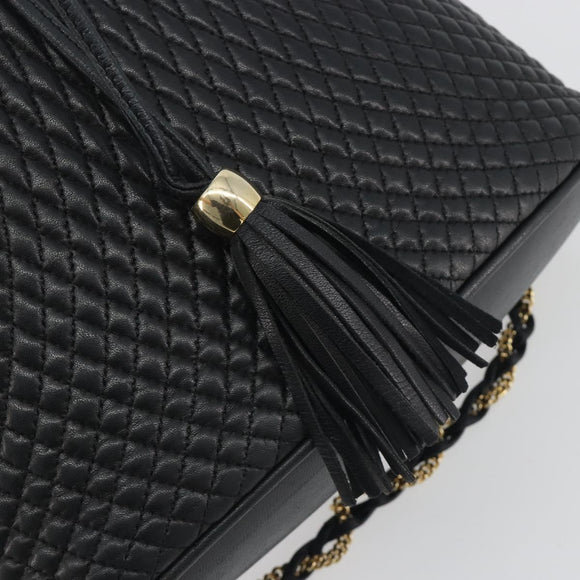BALLY Chain Shoulder Bag Leather Black Gold Auth 194985A