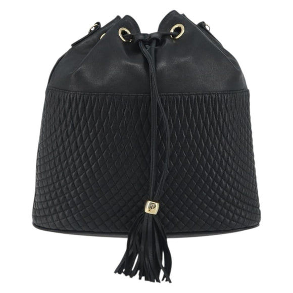 BALLY Chain Shoulder Bag Leather Black Gold Auth 194985A