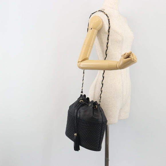 BALLY Chain Shoulder Bag Leather Black Gold Auth 194985A