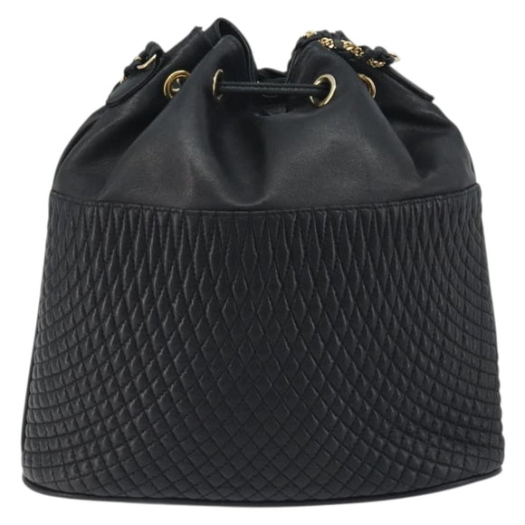 BALLY Chain Shoulder Bag Leather Black Gold Auth 194985A