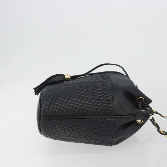 BALLY Chain Shoulder Bag Leather Black Gold Auth 194985A
