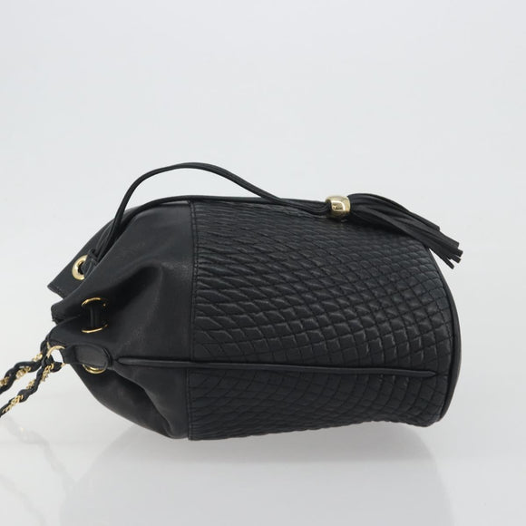 BALLY Chain Shoulder Bag Leather Black Gold Auth 194985A