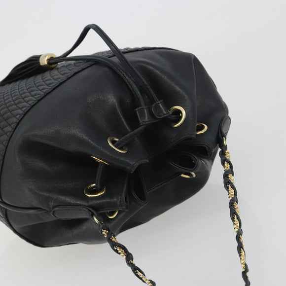 BALLY Chain Shoulder Bag Leather Black Gold Auth 194985A