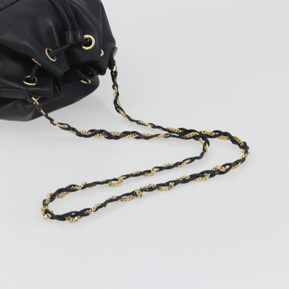 BALLY Chain Shoulder Bag Leather Black Gold Auth 194985A