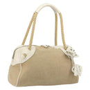 Miu Miu Boston Bag Canvas Beige Silver Auth 194986-1