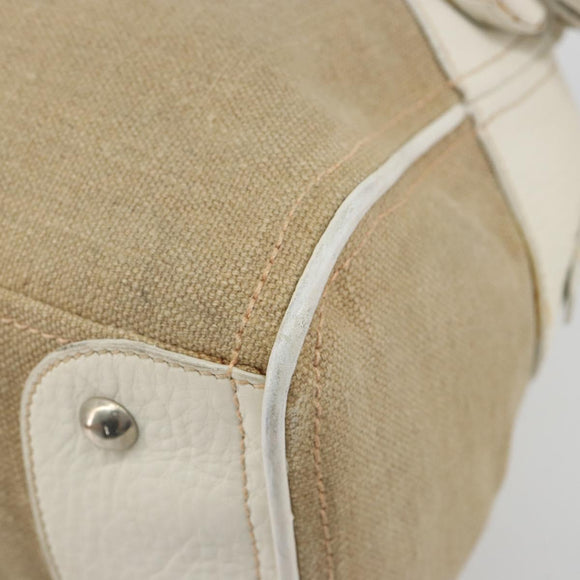 Miu Miu Boston Bag Canvas Beige Silver Auth 194986