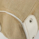 Miu Miu Boston Bag Canvas Beige Silver Auth 194986-14