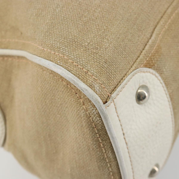 Miu Miu Boston Bag Canvas Beige Silver Auth 194986