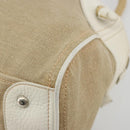 Miu Miu Boston Bag Canvas Beige Silver Auth 194986-15