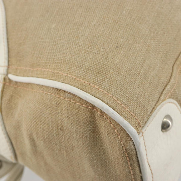 Miu Miu Boston Bag Canvas Beige Silver Auth 194986