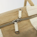 Miu Miu Boston Bag Canvas Beige Silver Auth 194986-10