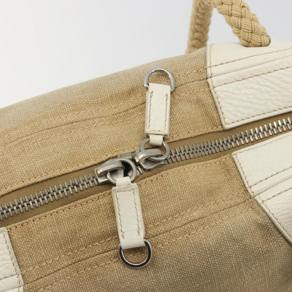 Miu Miu Boston Bag Canvas Beige Silver Auth 194986