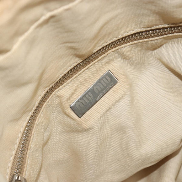 Miu Miu Boston Bag Canvas Beige Silver Auth 194986