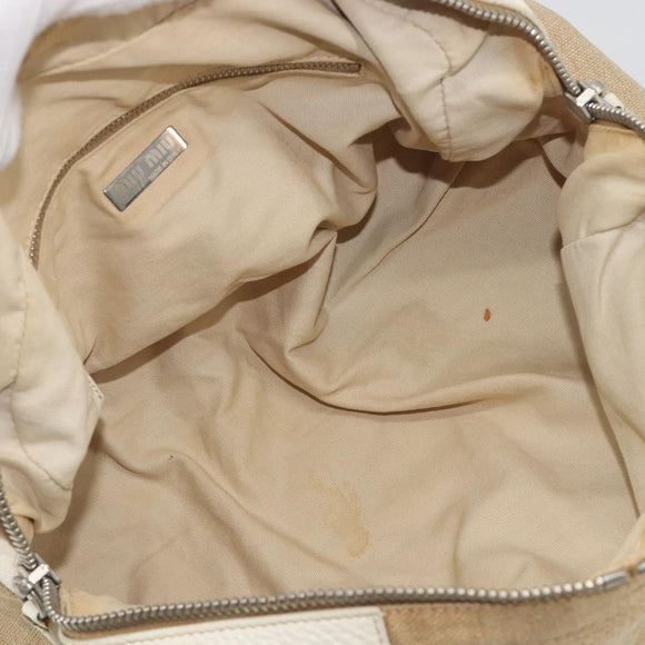 Miu Miu Boston Bag Canvas Beige Silver Auth 194986