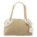 Miu Miu Boston Bag Canvas Beige Silver Auth 194986-13