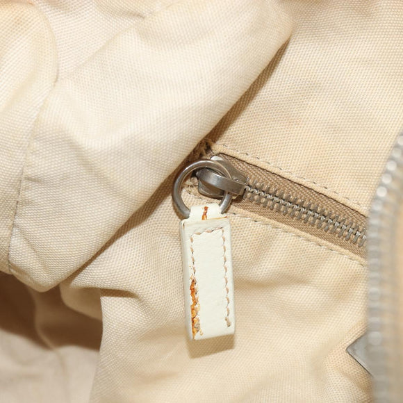 Miu Miu Boston Bag Canvas Beige Silver Auth 194986