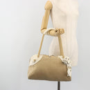Miu Miu Boston Bag Canvas Beige Silver Auth 194986-24