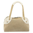 Miu Miu Boston Bag Canvas Beige Silver Auth 194986-2