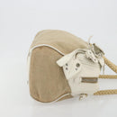 Miu Miu Boston Bag Canvas Beige Silver Auth 194986-3