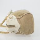 Miu Miu Boston Bag Canvas Beige Silver Auth 194986-4