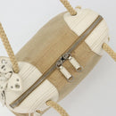 Miu Miu Boston Bag Canvas Beige Silver Auth 194986-6