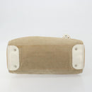 Miu Miu Boston Bag Canvas Beige Silver Auth 194986-5